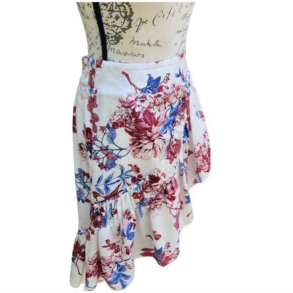 MISA Los Angeles Luz Floral High Low Skirt Size Small White Pink Ruffle‎ Viscose - Picture 4 of 9